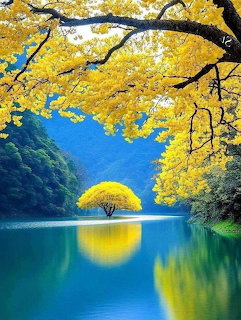 Yellow Tree by Lake