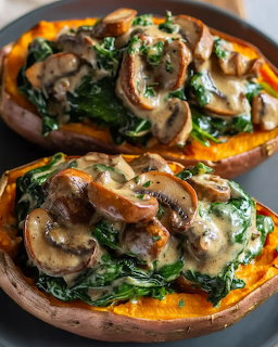 Baked Sweet Potato Mushroom Spinach