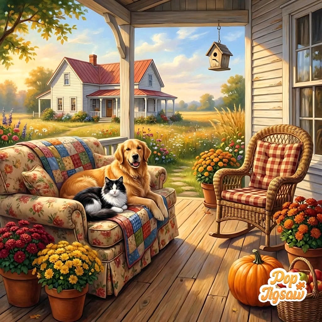 Dog and Cat on Porch