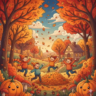 Children Playing Autumn Leaves