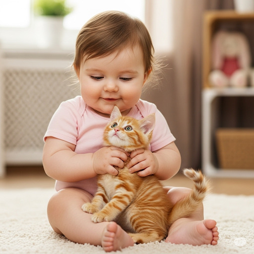 Baby with Orange Kitten