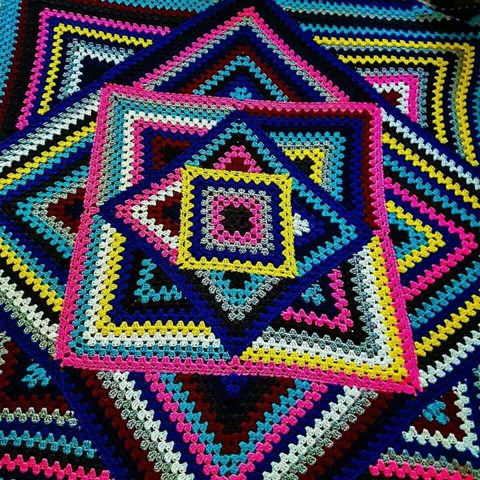 Colorful Crochet Granny Square Blanket