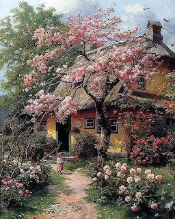 Thatched Cottage Cherry Blossoms