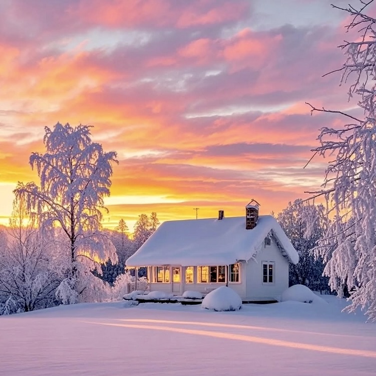 Maison sous la neige