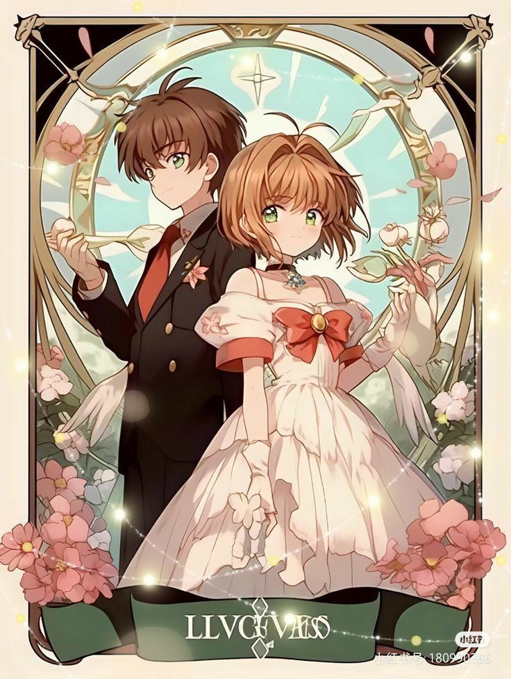 Anime art of Shaoran and Sakura from Cardcaptor Sakura together