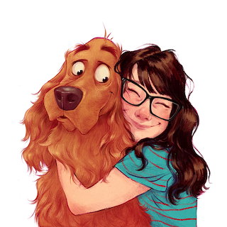 Girl Hugging Dog Illustration