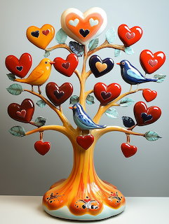 Ceramic Tree with Hearts and Birds