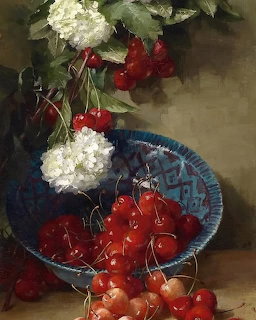 Cheries and Hydrangeas Still Life