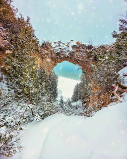 Arch Rock in Winter Snow