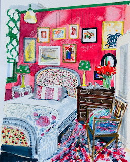 Pink Bedroom Interior Sketch