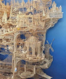 Intricate Toothpick Architecture Sculpture