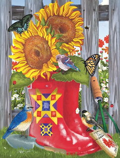Sunflowers in Red Garden Boot