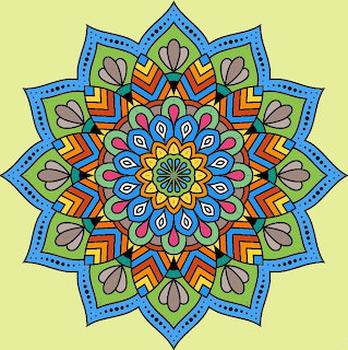 Colorful floral mandala illustration on a pale yellow background