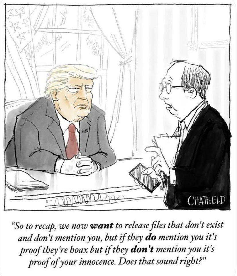 Cartoon of two men in business attire conversing at a desk in an office