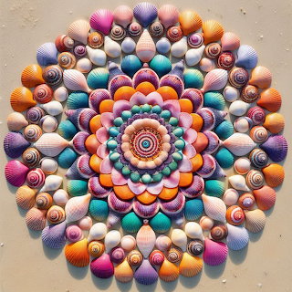 Colorful Seashell Mandala on Sand