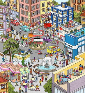 Busy City Square Illustration