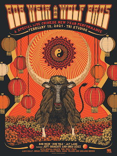 Psychedelic poster for Bob Weir and the Wolf Bros Chinese New Year 2021 concert with wolf and yin-yang