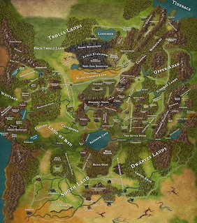 Illustrated fantasy map of Shannara with labeled lands, mountains, rivers, and towns