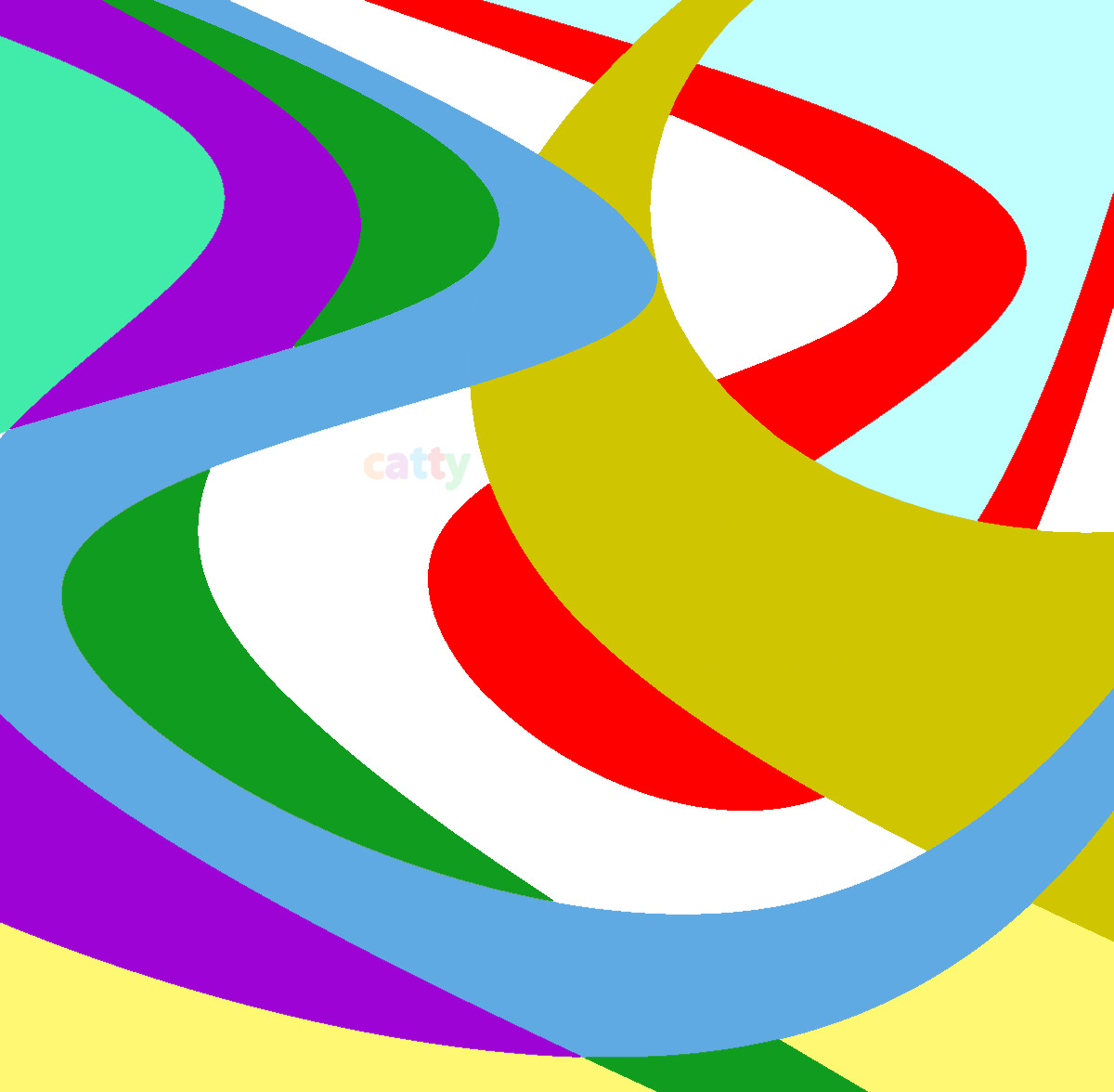 Abstract art with colorful overlapping curved shapes in red, purple, green, yellow, and blue