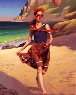 Retro Pin-Up Girl on Beach