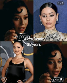 Collage of four photos of actress Alexa Demie from the HBO series Euphoria