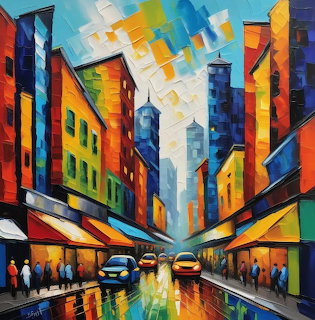 Colorful City Street Painting