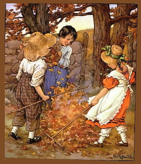 Children Raking Autumn Leaves