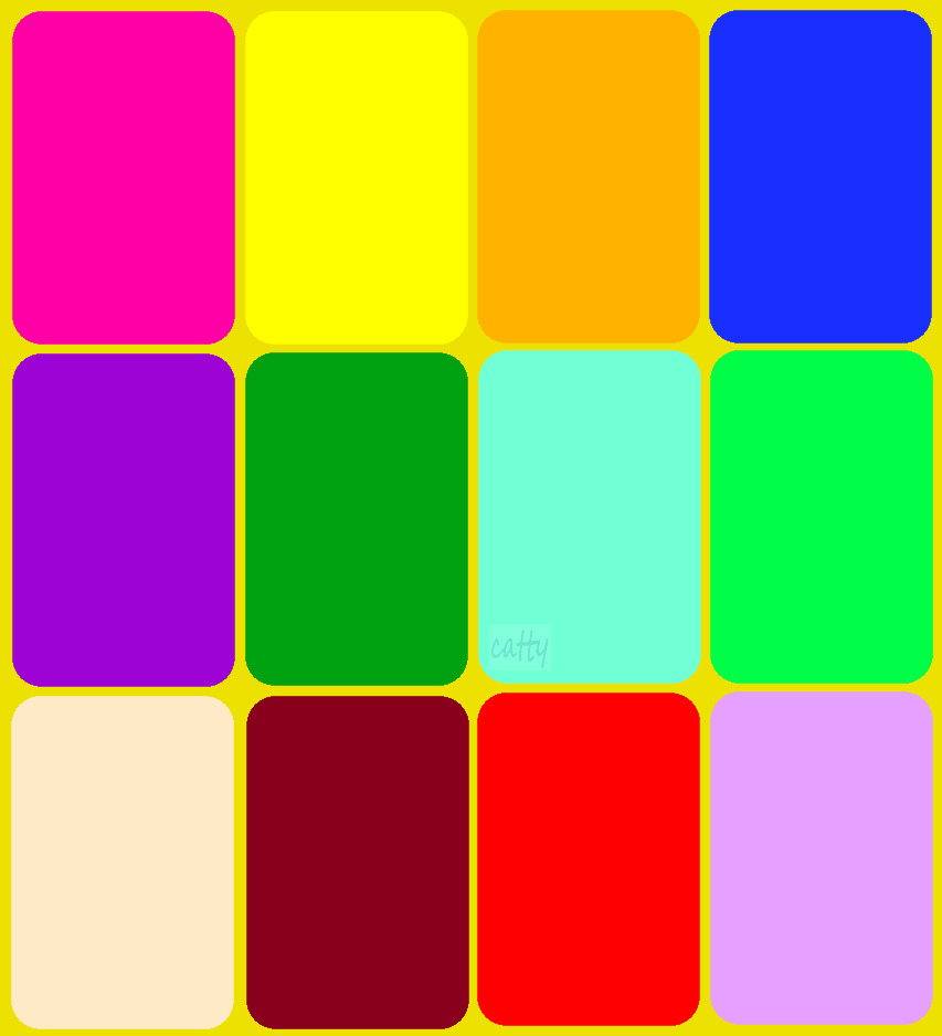 Grid of twelve rounded rectangles in bright solid colors arranged in three rows of four