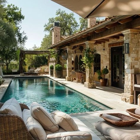 Rustic Stone Pool Patio
