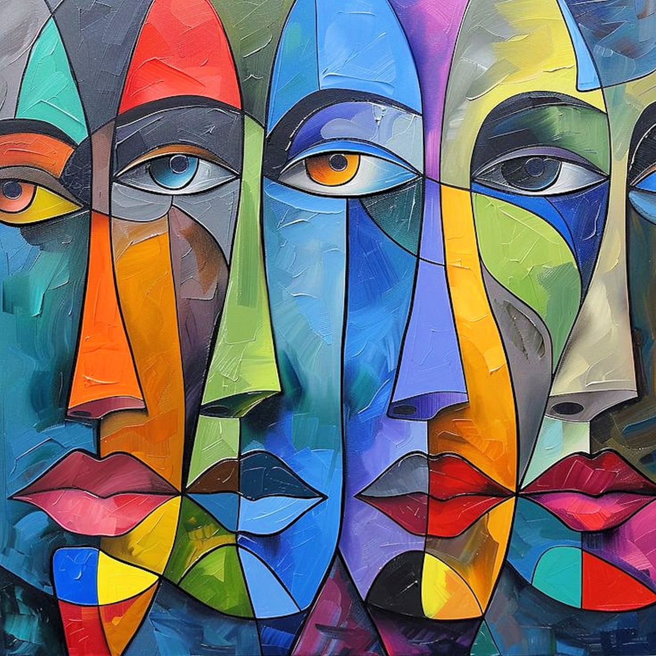 Cubist Faces Colorful Art