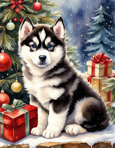 Husky Puppy Christmas