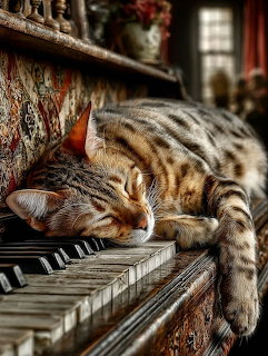 Cat Napping on Piano