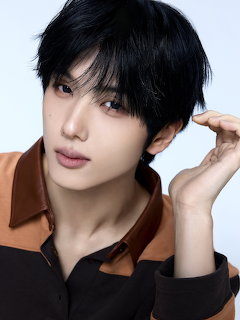 Studio portrait of a young man with black hair in a dark collared shirt