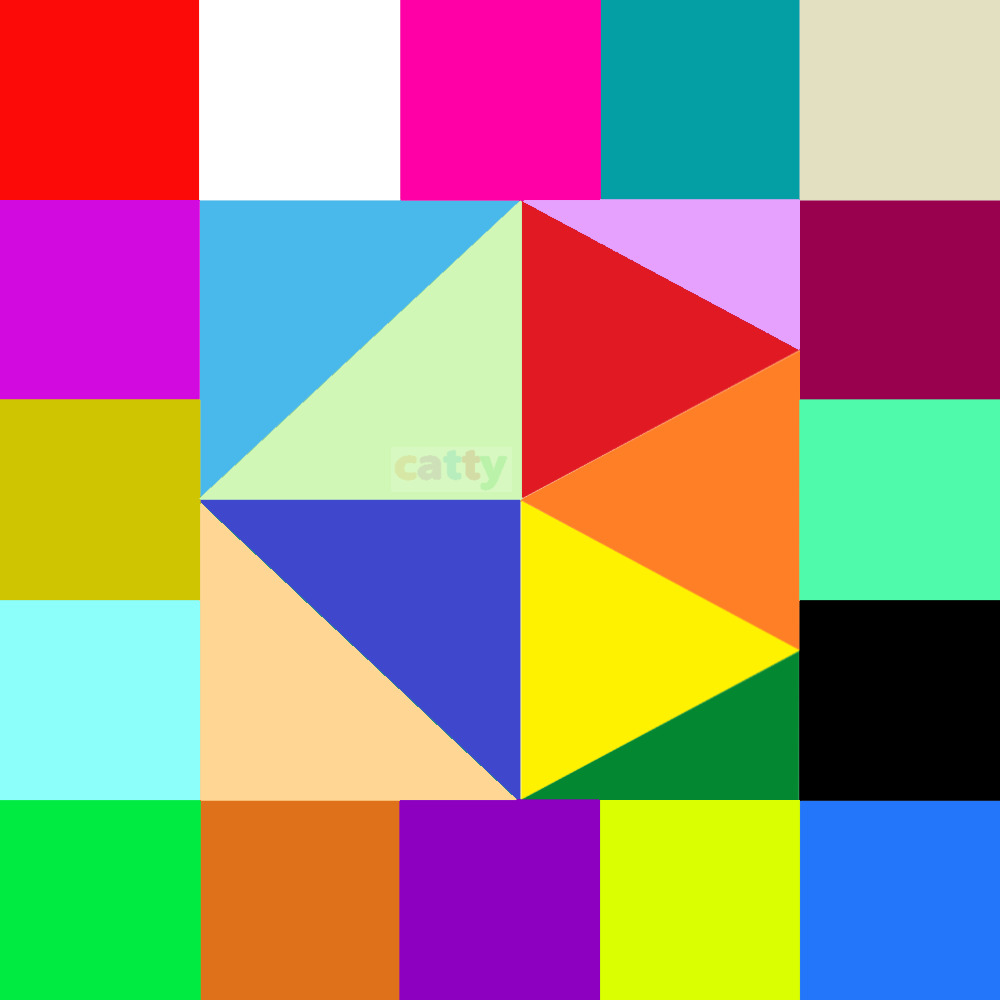 Abstract geometric pattern with colorful squares and triangles in bright primary and secondary colors arranged in a grid