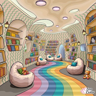 Whimsical Rainbow Library Interior