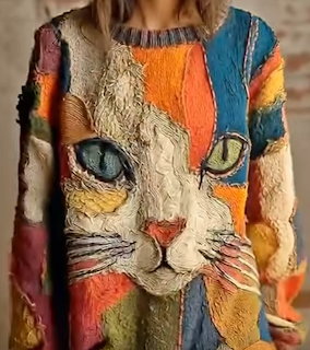 Colorful Cat Face Sweater