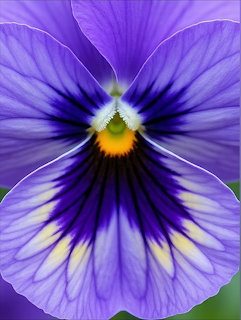 Close-up of a purple pansy flower with dark violet veins and a yellow center