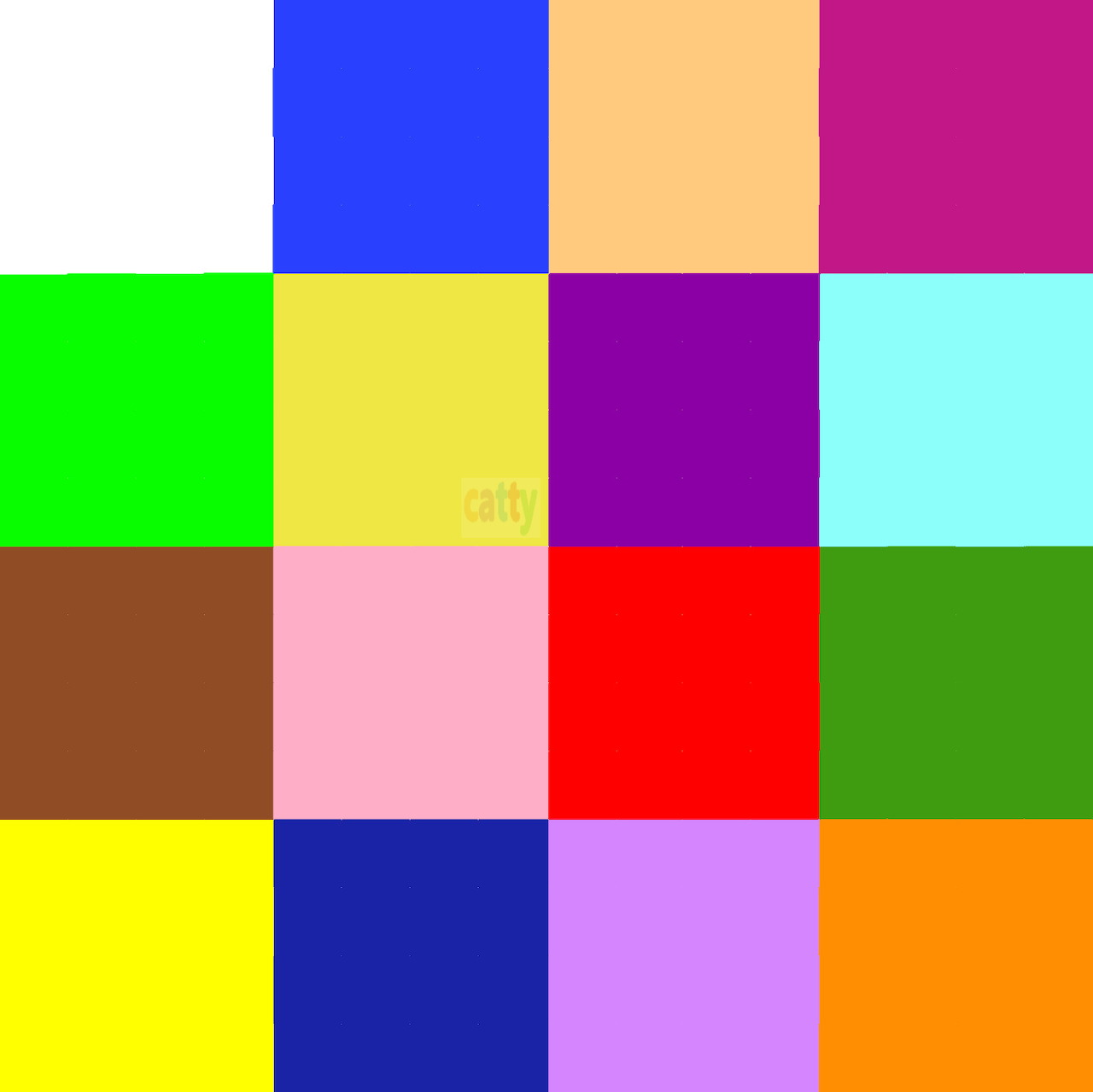 Grid of sixteen colorful squares in various bright solid colors