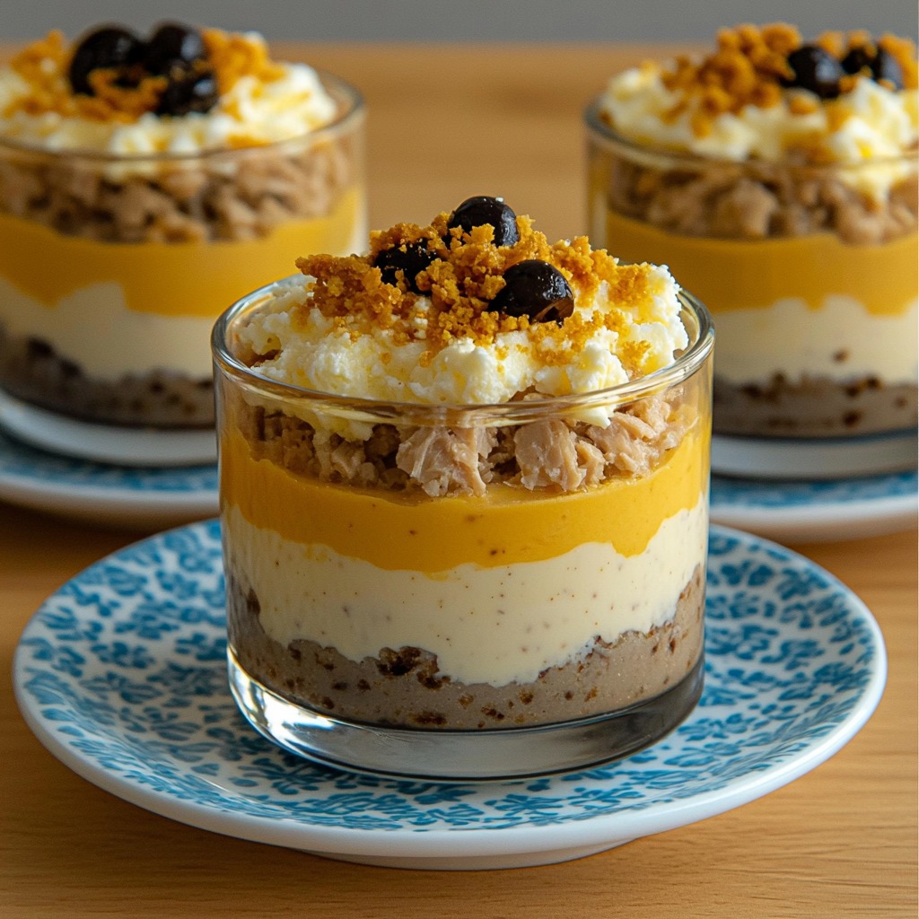 Layered dessert parfait in glass with cream, caramel pudding, chocolate mousse, whipped cream and toffee bits