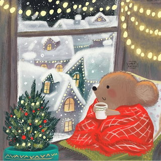 Bear Watching Snowy Christmas Village