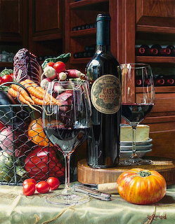 Wine and Vegetables Still Life