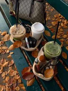 Fall Coffee on Park Bench