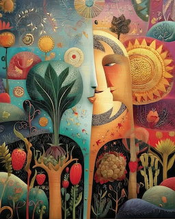 Abstract Face with Floral Garden