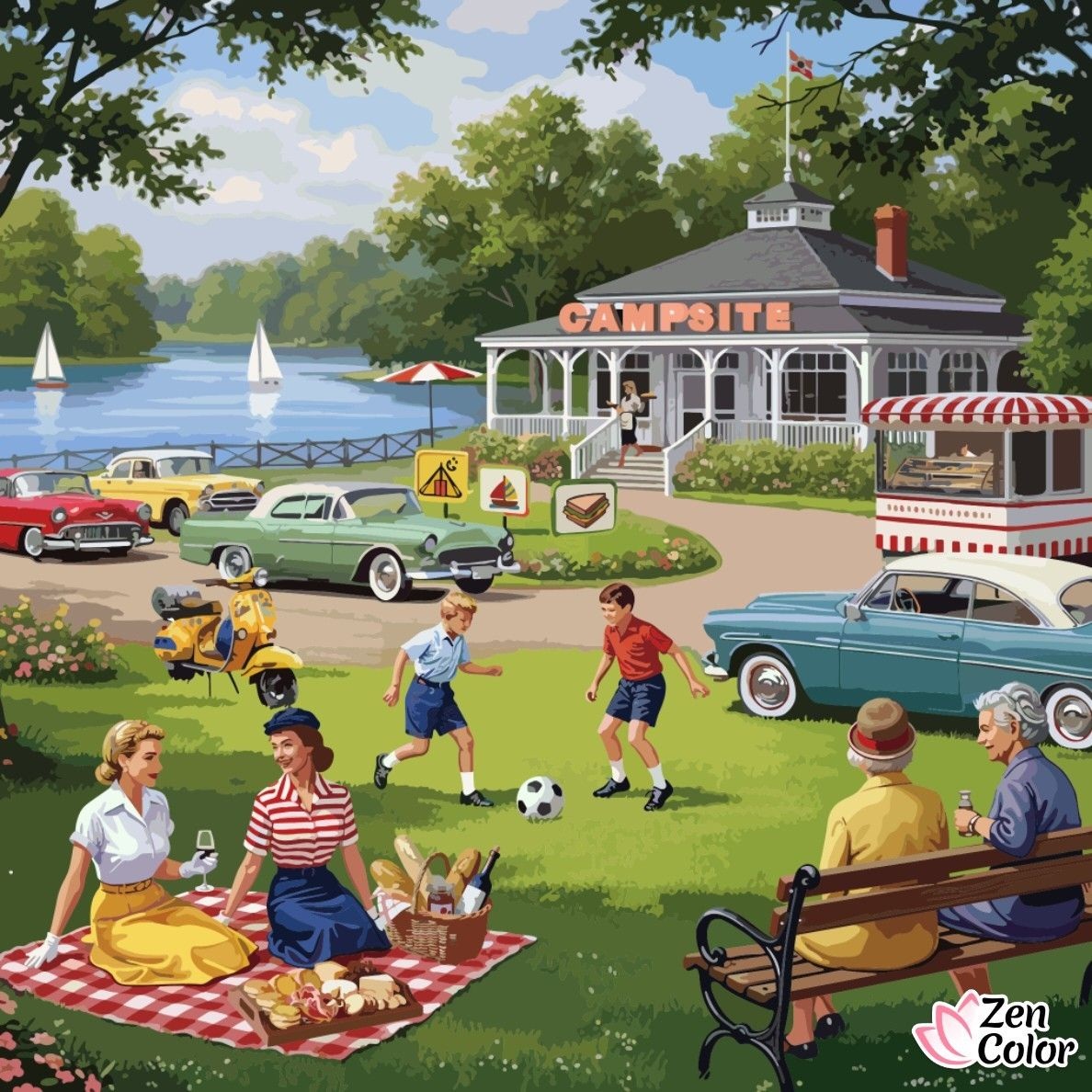 Lakeside Summer Picnic Scene
