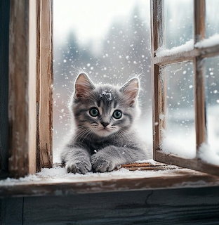 Kitten at Winter Window