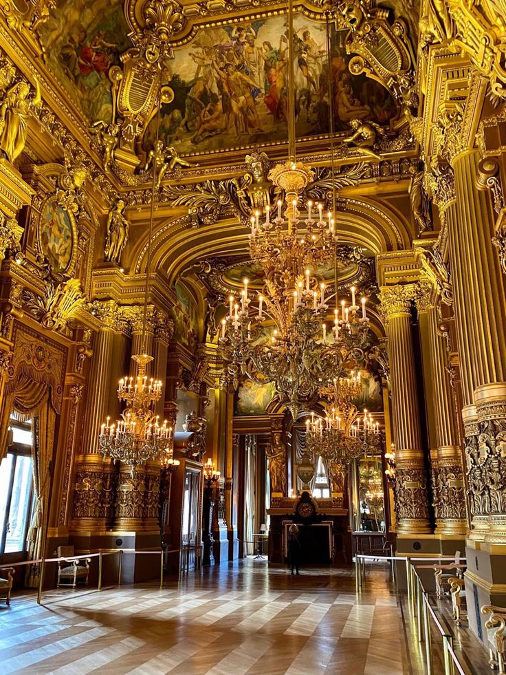 Facade of the Palais Garnier opera house in Paris with sculptures and columns