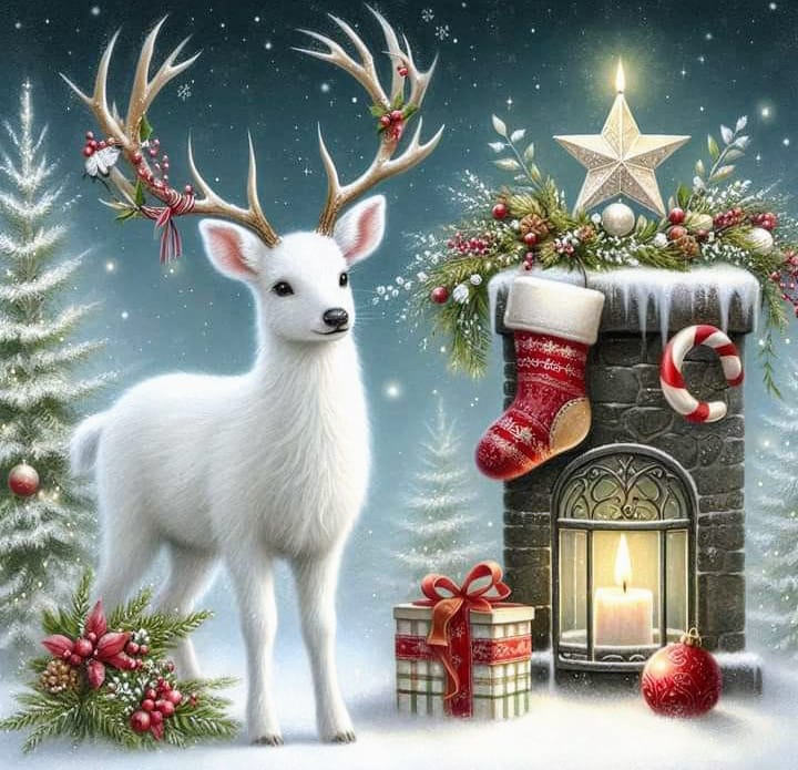 White Christmas Reindeer Scene