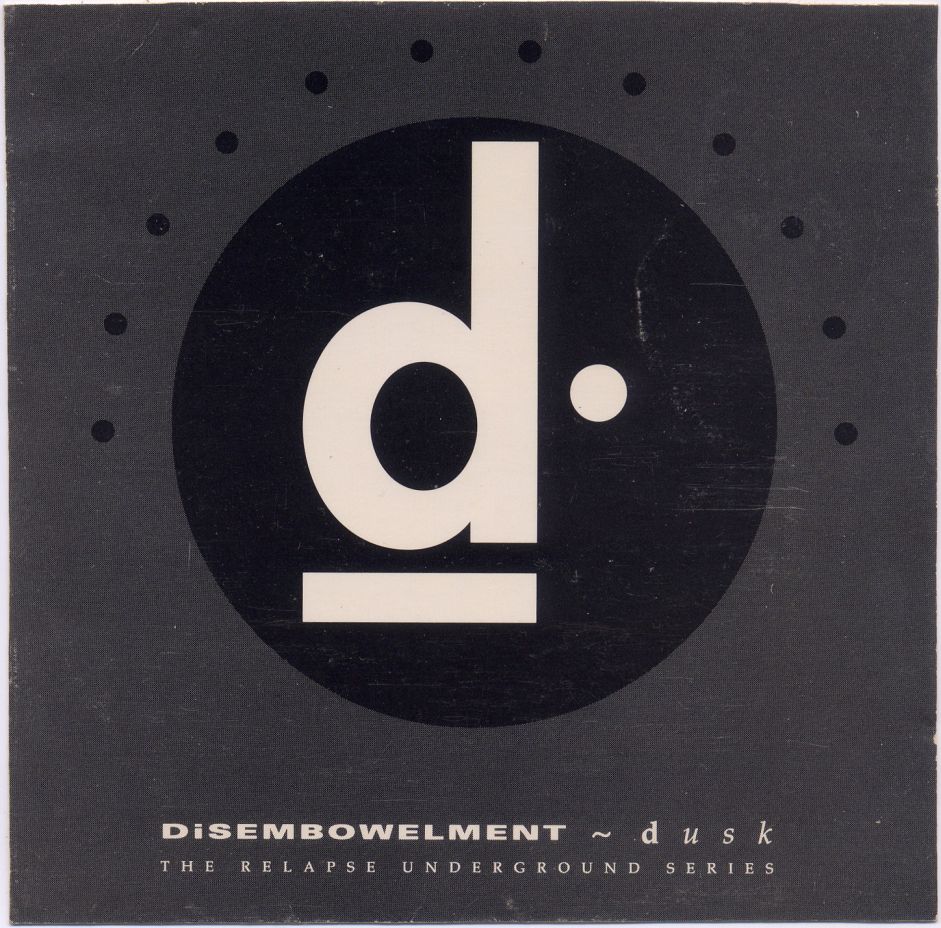 Minimalist album artwork with geometric lowercase d logo in circle on gray textured square background