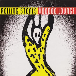Voodoo Lounge album cover with a stylized yellow figure and The Rolling Stones title across the top