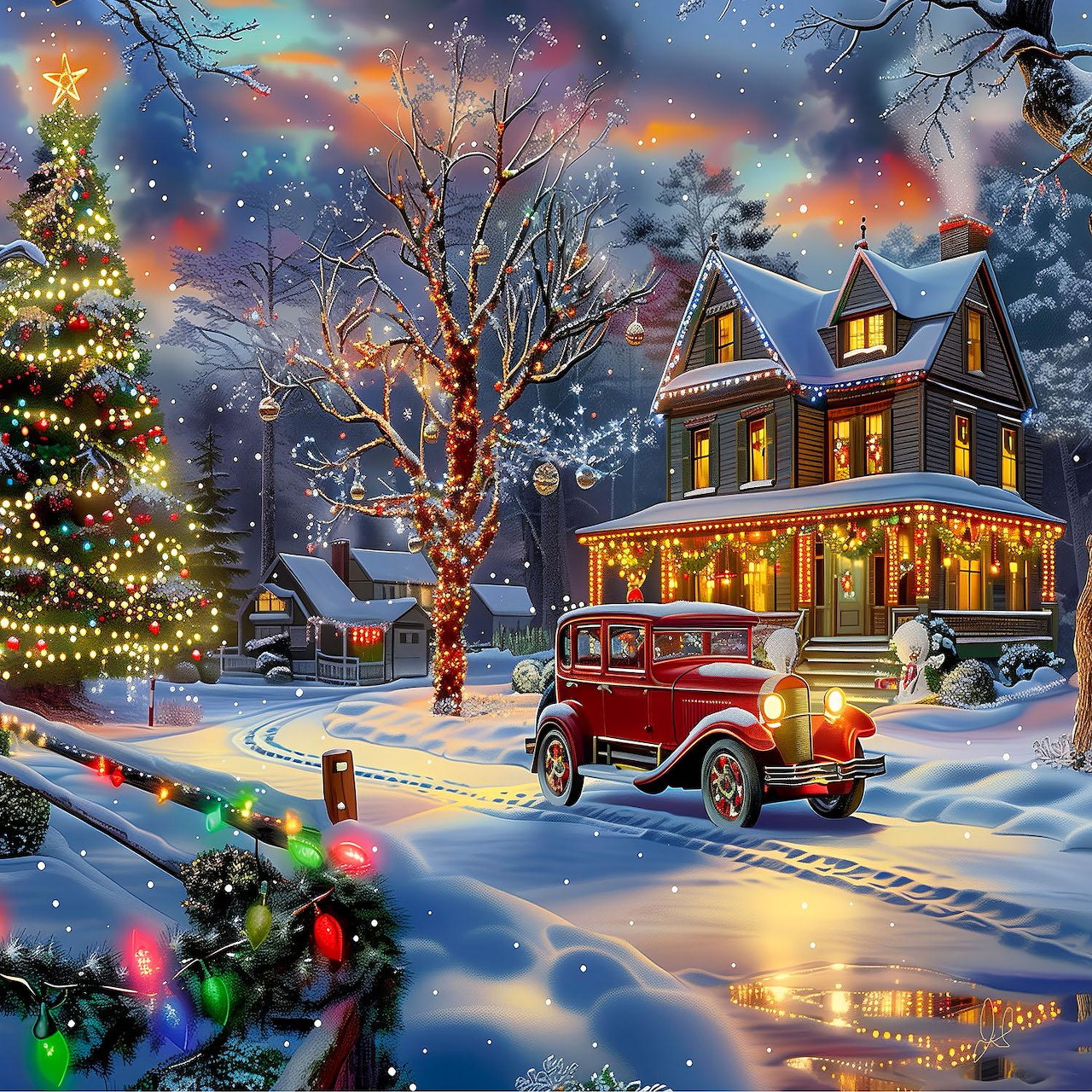 Christmas Cottage Winter Scene